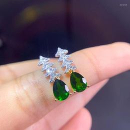 Dangle Earrings Personality Cute Christmas Tree Natural Gemstone Drop 925 Silver Green Diopside Earring Girl For Party Gift