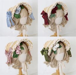 Party Supplies Lolita Tea Straw Hat Flat Bonnet Mori Girl Gorgeous Elegant Princess Multi Layer Lace Flower BNT B1833