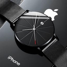 Wristwatches Reloj Hombre Fashion Mens Watches Minimalist Men Ultra-thin Quartz Watch Luxury Stainless Steel Mesh Belt Montre Homm2543
