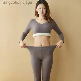 Women's Thermal Underwear Autumn Winter Women's Thermal Underwear Plus Velvet Warm Thermo Lingerie Crop Top Long Double-sided Self-heating Thermal ShirtL231005