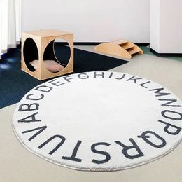 Carpets Nordic Round Cartoon Carpet Home Bedroom Bedside Children's Room Cute Letters Simple Thickened Plush Rugs Sofa Coffee Table Rug 230928
