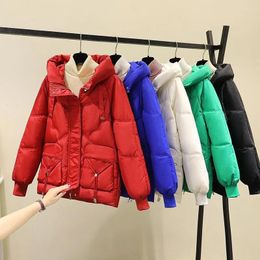 Women's Trench Coats High Grade Shiny Down Cotton Jacket For Thick Korean Sustans Winter Mid Long Hooded White Trend