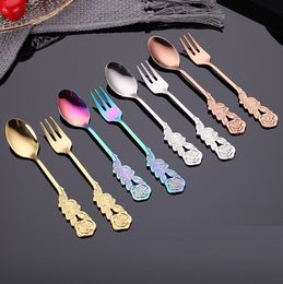 304 stainless steel rose spoon Tea Spoons Stainless steel coffee Dessert Spoon fork Ice Cream Tableware Colher Kitchen Accessories