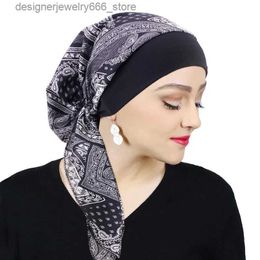 Headwear Hair Accessories Women Printed Pre-tie Headscarf Elastic Muslim Female Turban Cancer Chemo Hat Hair Loss Cover Head Wrap Headwear Stretch Bandana Q231005
