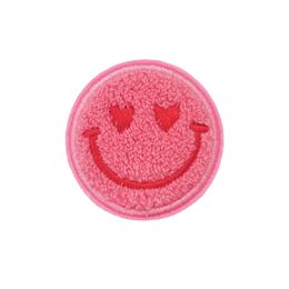 Pink Smiley Face Chenille Embroidered Iron on Chenille Patches Sewing Hats Bags Clothing Appliques Accessories Free Shipping