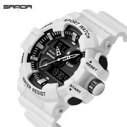 SANDA Men Watches White G style Sport Watch LED Digital Waterproof Casual Watch S Shock Male Clock relogios masculino Watch Man X0263U