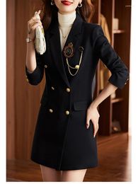 Women's Suits Autumn Black Blazer Women Red Long Sleeves Temperament Business Double Breasted Fashion Office Elegant Brown Suit Trench Coat