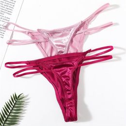 Women's Panties 2PCS lot G-string Underwear Sexy Female Underpants Thong Solid Colour Pantys Lingerie Satin Design255x