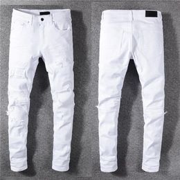 Luxurys Designer Mens Jeans Famous Dasual Design Slim-leg White Embroidery Snake Motorcycle summer trousers pencil pantsSize 29-40251A