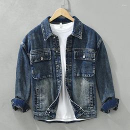 Men's Jackets 6697 Japan Style Denim Cargo Coat Autumn Trendy Casual Literary Loose All-match Turn-down Collar Tops Solid Colour Jacket