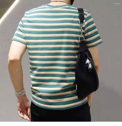Men's T Shirts Harajuku Short Sleeved Striped T-shirt Round Neck Korean Style High Street Hip Casual Men Clothing Streetwear Tops