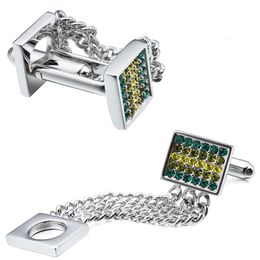 Cuff Links HAWSON Classical Crystal Cufflinks for Mens french cuff shirt Stainless Steel Chain Cuff Links Fashion Accessories for Wedding 231005