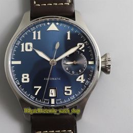 Top version ZFF Big Pilot 500908 7 Day Power Reserve Blue Dial Cal 51111 Automatic 500916 Mens Watch Steel Case Leather-Strap Spor261n