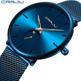 CRRJU Fashion Blue Men Watch Top Luxury Brand Minimalist Ultra-thin Quartz Watch Casual Waterproof Clock Relogio Masculino X0625206F