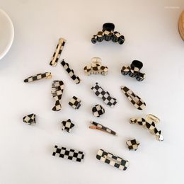 Hair Clips Fashion Black And White Chequered Claw Clip Geometric PVC For Women Girls Wholesale