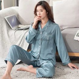 Women's Sleep Lounge Spring Autumn Ladies Silk Pajamas Thin Long Sleeve Suit Sleepwear Women Silk Pajama SetL231005