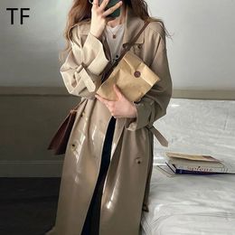 Womens Trench Coats Chic Vneck Coat for Women Double Breasted Windbreaker with Belt Winter Clothes Korean Fashion Casual Slim 231005