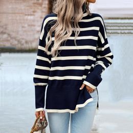 Women's Sweaters Turtleneck Striped Sweater Thick Warm Winter Jumper Female Vintage Black White Green Knitted For Women