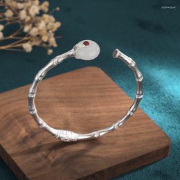 Bangle Buckle Bamboo Bracelet Chinese Style Jewelry Ancient Silver Craft Joint Peace Imitation Field Jade