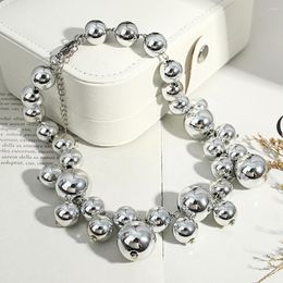 Choker ALLYES Steampunk Silver Color Ball Beads Chain Necklace For Women Men Trendy Gothic Fashion Jewelry Gifts