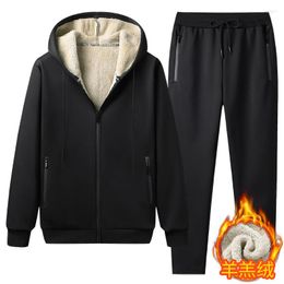 Men's Tracksuits 2023 Sweater Suit Large Size Winter Warm Hooded Casual Lamb Fleece Sports Suits For Men Hoodie Mens Clothes