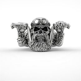 Men's Stainless Steel Punk Bearded Skull Ring Motorcycle Biker Band Rings221S