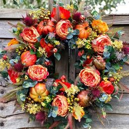 Decorative Flowers Thanksgiving Wreath 18 Inch Fall Peony And Pumpkin Artificial Pumpkins Ideal For Autumn Halloween Day