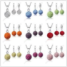 New Jewelry Sets 925 Sterling Silver pendant Austrian Crystal Pave Disco Ball Lever Back Earring Pendant Necklace Woman233T