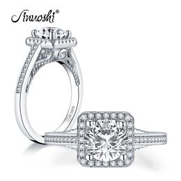 AINUOSHI Trendy 925 Sterling Silver 1 25 CT Round Cut Halo Ring Engagement Simulated Diamond Wedding Silver Square Rings Jewelry Y237B