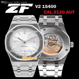 ZF 41mm V2 15400 Ultra Thin 9 8mm Dive Cal 3120 Automatic Mens Watch White Texture Dial Stick Marker Stainless Steel Bracelet Hell239J