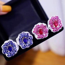 Stud Earrings ZOCA Luxury Handmade Flower Tricolour 925 Sterling Silver Set Zircon Fashion Women Fine Jewellery Gifts Party Accessories