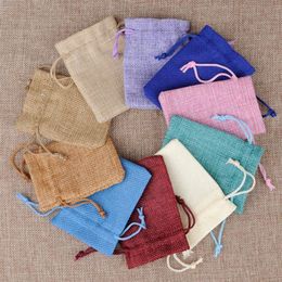 8 10CM Drawstring Natural Burlap Bags Jute Gift Jewelry Packaging Wedding Favor Pouches2686