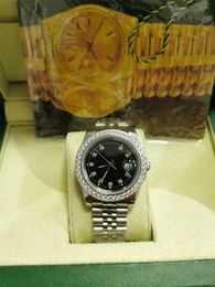 With Original Box Luxury Watches 41mm Mens 18k silver black dial Bigger DIAMOND Automatic Fashion Brand Men's Watch Wristwatch