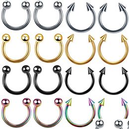 Nose Rings Studs 1Pc 4X10Mm Nostril Piercing Horseshoe Stainless Steel Nose Studs Hoop Ring Lip Stud Cartilage Earrings Body Jewelry Dhifm