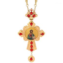 Pendant Necklaces Cross Necklace Zircons Crystals Christian Church Golden Priest Crucifix Orthodox Baptism Gift Religious Icons Pe225F