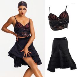 Stage Wear Women Latin Dance Dresses Sexy Sleeveless Top Fringed Skirt Ballroom Competition Clothes Costume SL8944