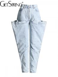 Women s Jeans GetSpring Women 2023 Autumn Fashionable Straight High Waist Loose Casual Long Blue Denim Pants Ladies Trousers 231005