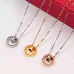 Love Necklaces Double round ring pendant Flatbread Necklace Fashion Jewelry women rose gold and silver Retro Imitation Rhodium Pla307F