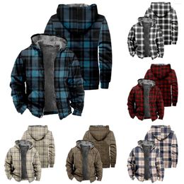 Men's Jackets Full Zip Thicken Fleece Plaid Shirt Men Hoodie Plus Velvet Thick Coat Jacket In Autumn Winter Outer Mountain Windbreakers