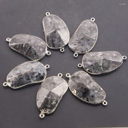Pendant Necklaces Natural Stone Oval Labradorite Pendants Connector Slice Silver Plated Edge Exquisite Charms DIY Jewellery Wholesale 5Pcs