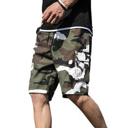 Summer Mens Outdoor Camouflage Cargo Shorts Plus Size Pocket Cotton Casual Half Pants Mid Waist Drawstring Loose Shorts Bib Overal291A