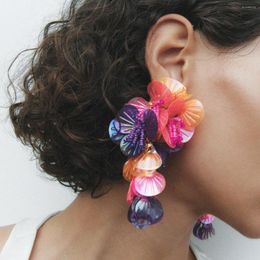 Dangle Earrings Colorful Shiny Large Shell Sequin Flower Tassel For Women Exaggerated Holiday Travel Jewelry Pendant Gift