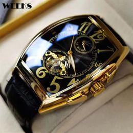 Wristwatches Luxury Automatic Mechanical Watch for Men Skeleton Clock Tonneau Case Male Luminous Top watch 221122276P