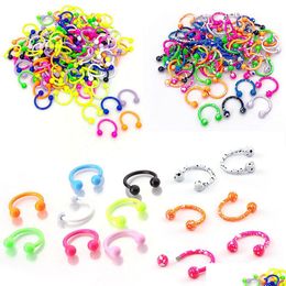Nose Rings Studs 10Pcs / Lot C Shape Ball Stainless Steel Nose Hoop Painted Rings Balls Circars Horseshoes Barbell Ring Body Piercin Dhtqt