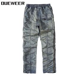 Dueweer Vintage Distressed Pleated Jeans Swag Streetwear Slim Fit Biker Jeans Men Hip Hop Double Side Zipper Denim Pant for Men344u