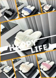 2023 Winter Indoor Fur Slippers House Chan Casual Slipper Soft Fluffy Plush Platform Flats Heel Non Slip Luxury Designer Shoes Casual Ladies