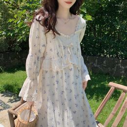 Women's Sleepwear Fdfklak Spring Autumn Sweet Nightgowns For Women Printing V Neck Princess Dress Loose Long Sleeve Nightwear Sleep Vestidos