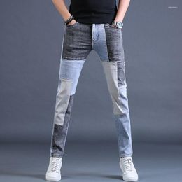 Men's Jeans 2023 Fashion Brand Spliced Contrast Patch For Slim Fit Trend Beggar Korean Edition Versatile Small Foot Pants