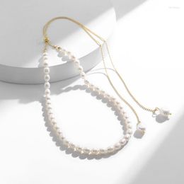 Choker Minar Retro 14K Real Gold Plated Brass Baroque Freshwater Pearl Adjustable Long Chain Tassel Beaded For Women