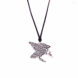 Pendant Necklaces Wholesale Antique Silver Plated Raven Jewelry Accessories Wax String Necklace